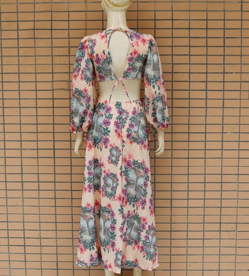 Summer Women’s Printed Long Sleeve Cutout Dress - Image 4