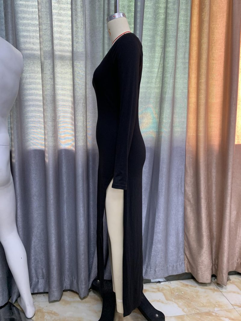 Spring Solid Color Round Neck Stripe Dress - Image 4