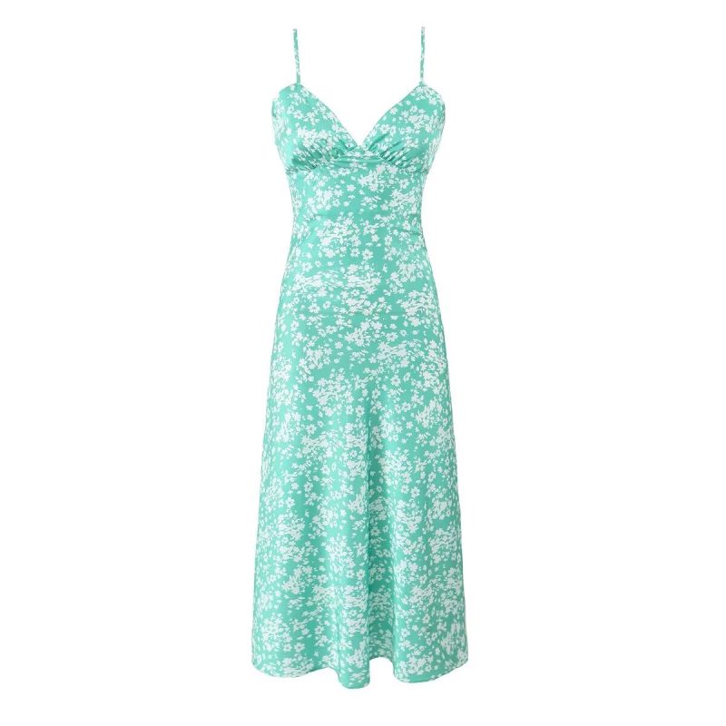 Sling Deep V Printed Back Lace-Up Dress - Image 3