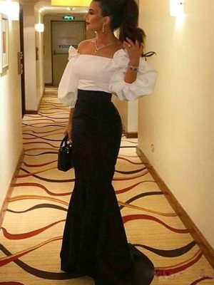 Autumn Off Shoulder Puff Sleeve Sheath Evening Dress
