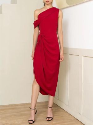 Elegant Women’s High Waist Asymmetric Winter Dress
