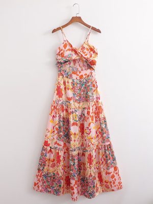 Fall Women’s Spaghetti Strap Floral Print Dress