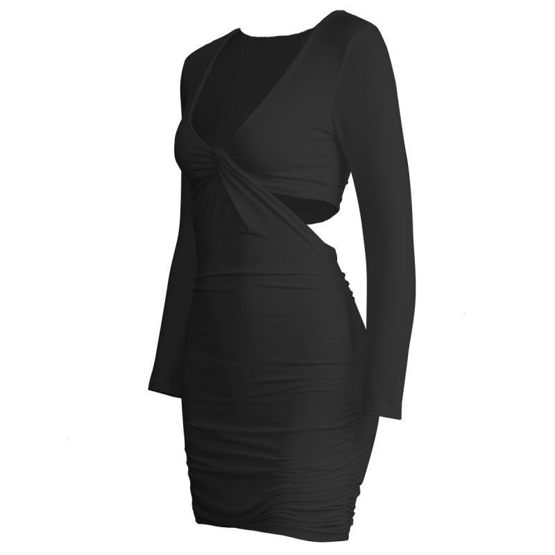 V-Neck Long Sleeve Hollow Out Sheath Dress - Image 4