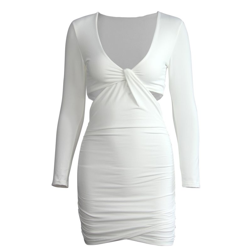 V-Neck Long Sleeve Hollow Out Sheath Dress - Image 3