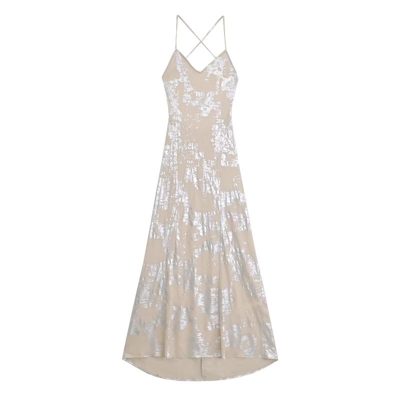Winter Metallic Foil Print Bodycon Dress for Women - Image 3