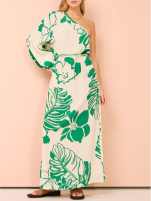Spring Printed One-Shoulder Single Sleeve Women’s Dress