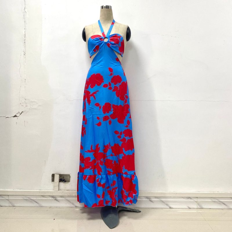 Summer Bohemian Two-Tone Printed V-Neck Sundress - Image 4