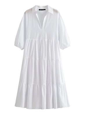 Women’s Autumn Winter Long Sleeve White Midi Dress