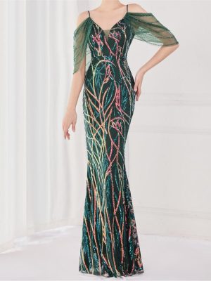 Women’s Colorful Sequin Fishtail Wedding Evening Dress