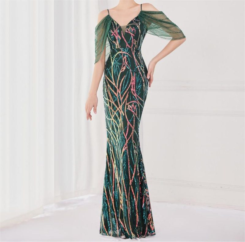 Women’s Colorful Sequin Fishtail Wedding Evening Dress