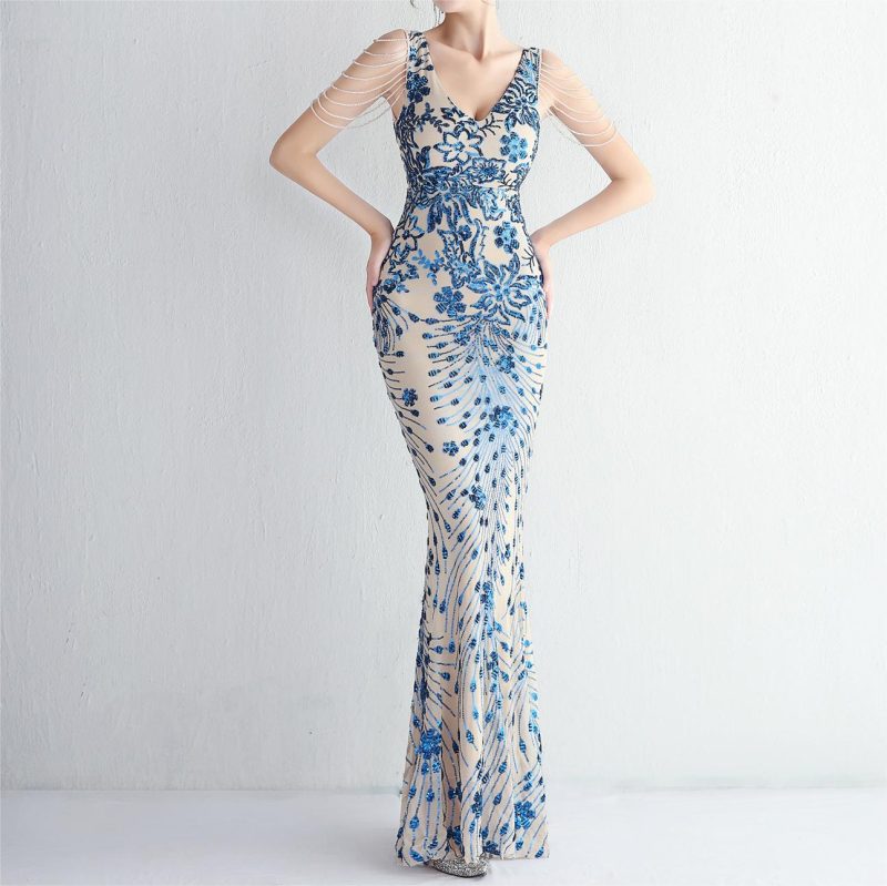 Women’s Long Sequined Slim Fit Evening Dress
