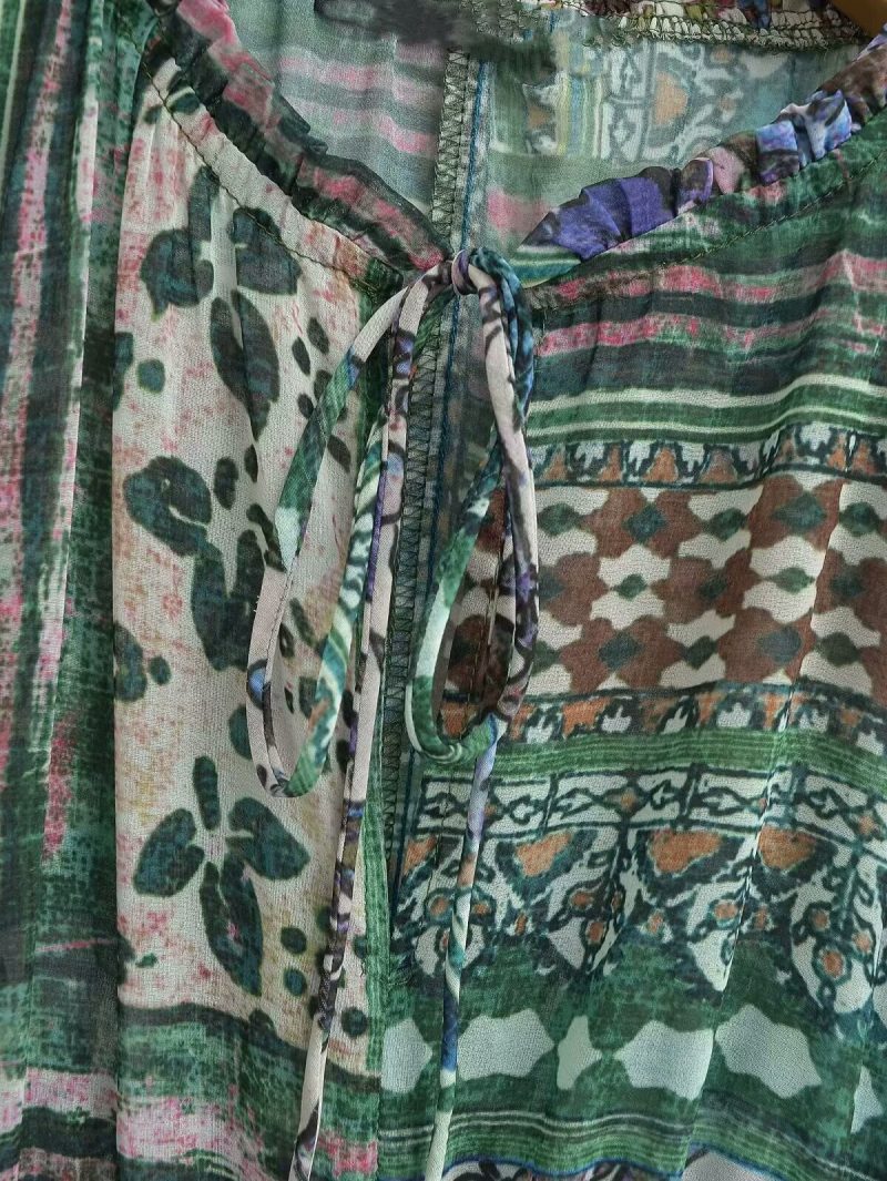 French Patchwork Printed Long Sleeve Casual Dress Women - Image 3