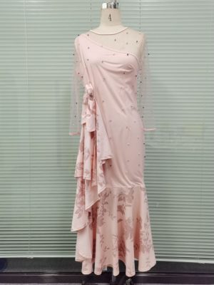 Women’s Autumn Winter Beaded Sheath Maxi Dress