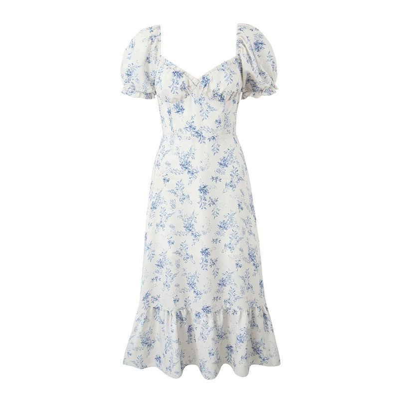 Summer Women’s Square Neck Puff Sleeve Floral Dress