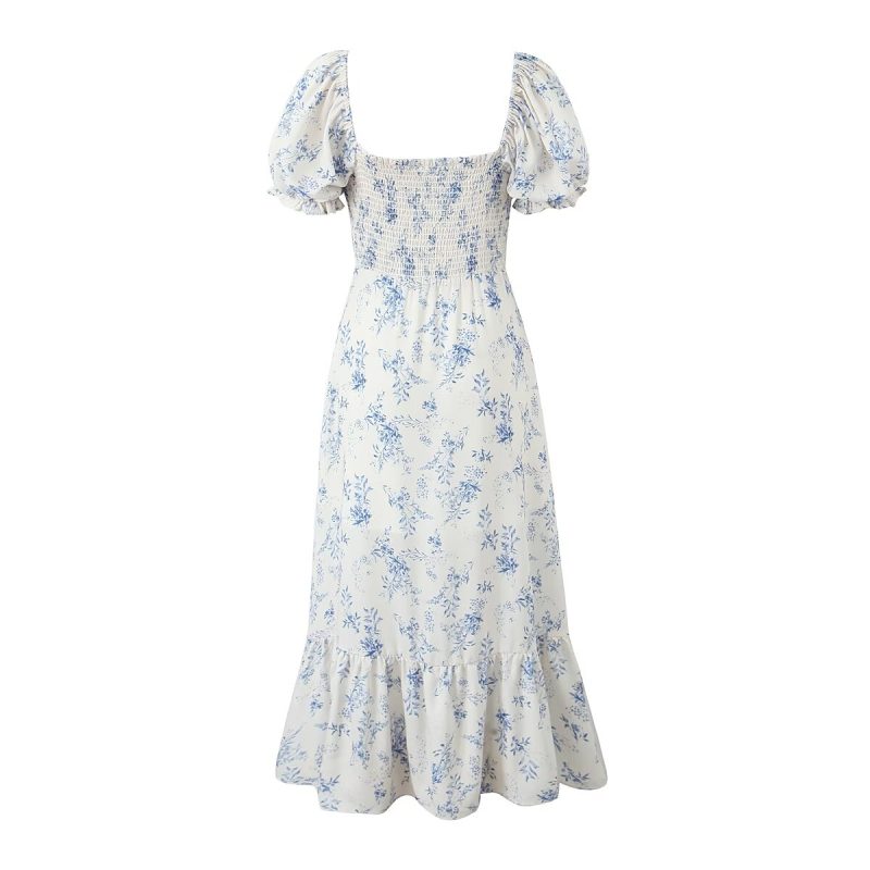Summer Women’s Square Neck Puff Sleeve Floral Dress - Image 2