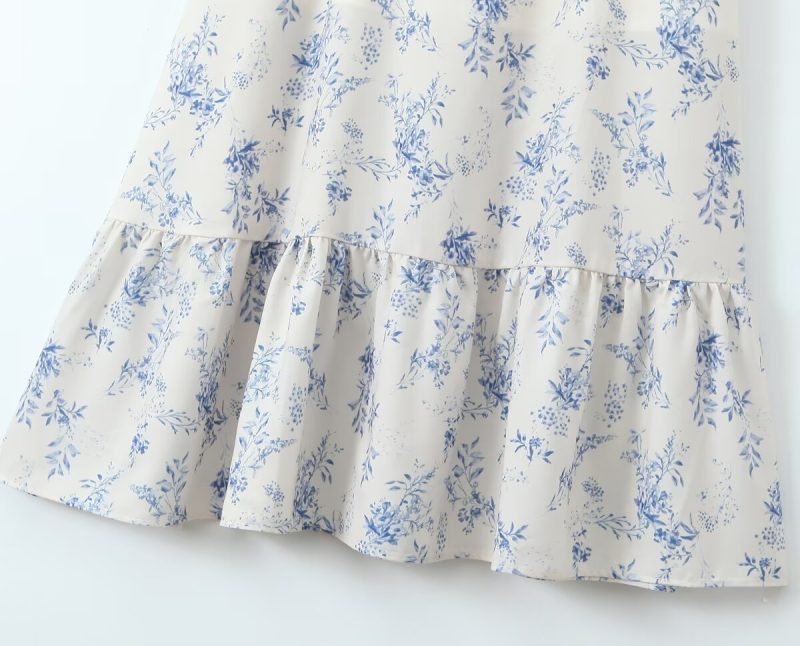 Summer Women’s Square Neck Puff Sleeve Floral Dress - Image 3
