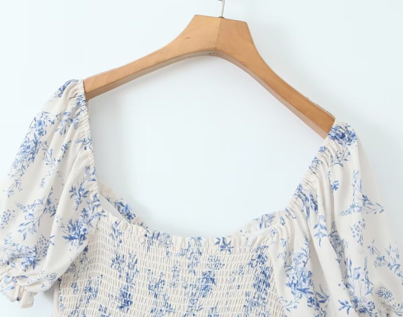 Summer Women’s Square Neck Puff Sleeve Floral Dress - Image 4