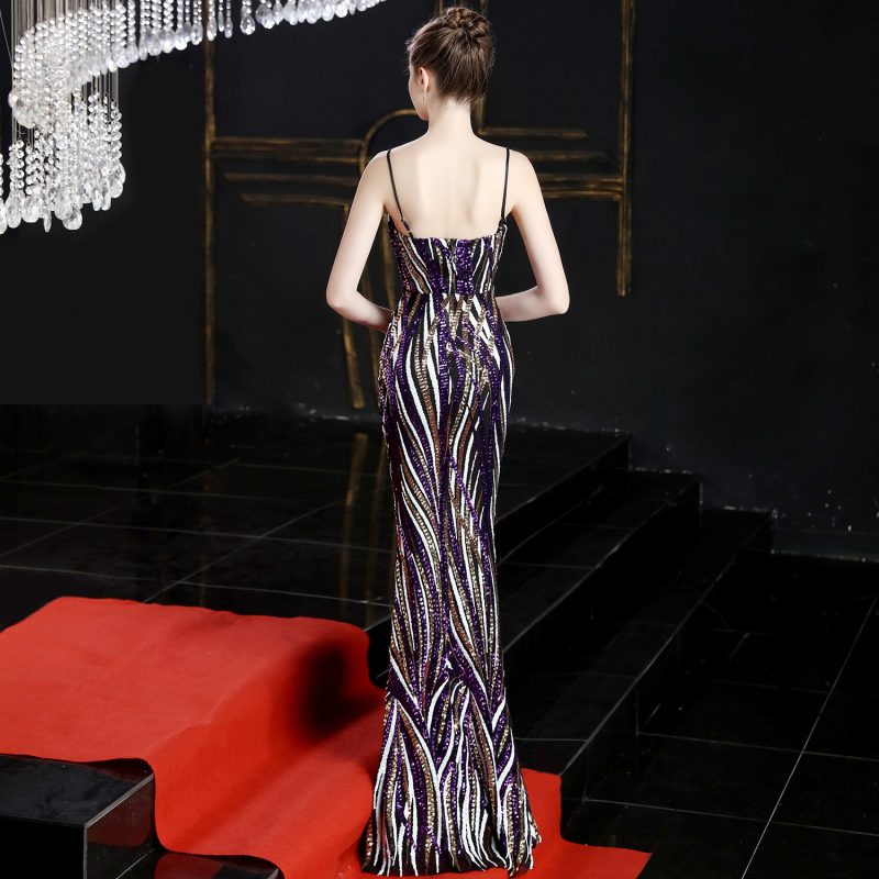 Women’s Sequined Striped Slim Fit Maxi Dress - Image 2
