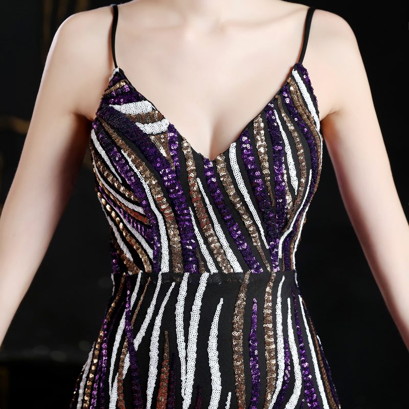 Women’s Sequined Striped Slim Fit Maxi Dress - Image 3
