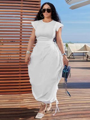 Summer Solid Color Round Neck Waist Dress