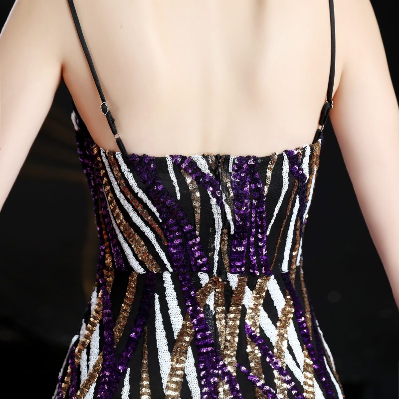 Women’s Sequined Striped Slim Fit Maxi Dress - Image 4