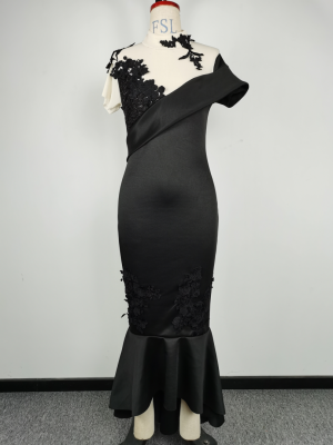 Black Mermaid Sheath Maxi Dress with Elegant Stand