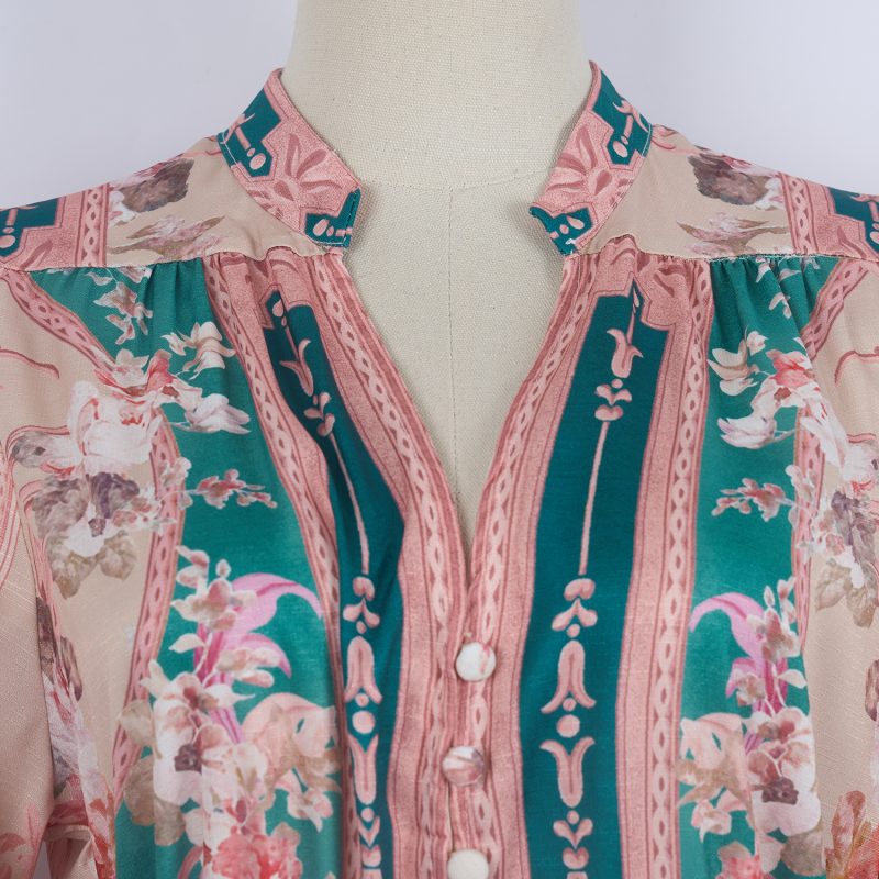 Women’s Printed Single Breasted Mid-Length Pocket Dress - Image 3