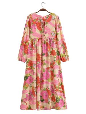 Elegant Spring Rayon Floral Sling A-Line Dress