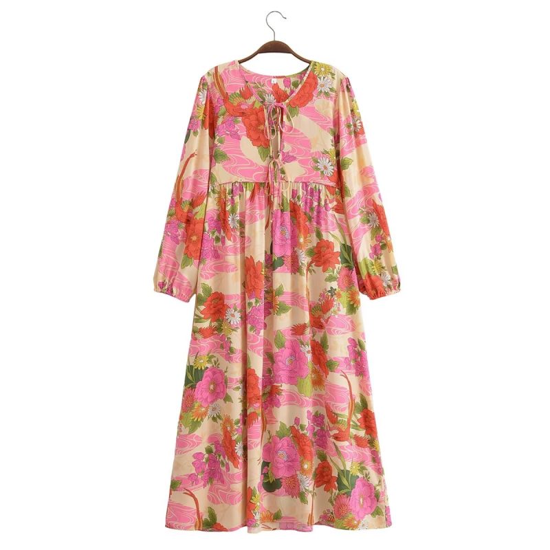 Elegant Spring Rayon Floral Sling A-Line Dress