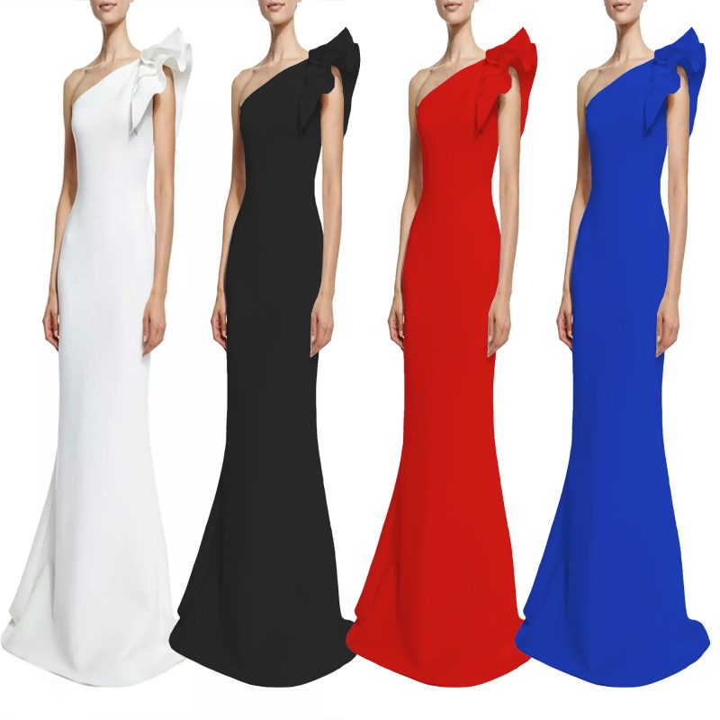 Women’s One-Shoulder Ruffle Sleeve Slim Dress - Image 3