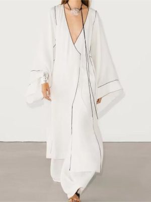 Elegant Women's Asymmetric Long Sleeve Linen Dress