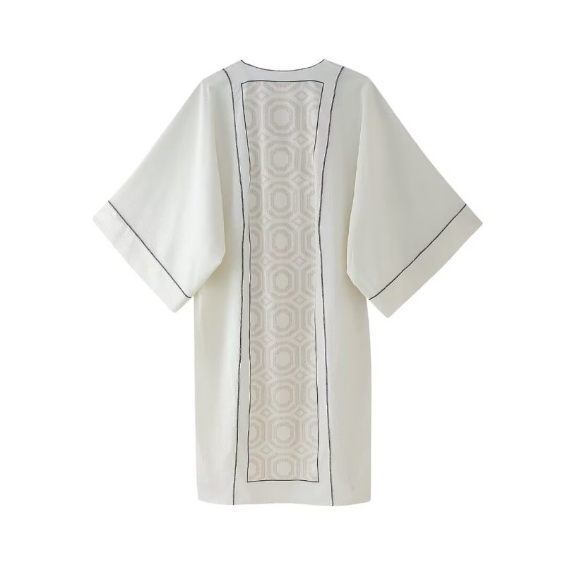 Elegant Women's Asymmetric Long Sleeve Linen Dress - Image 4