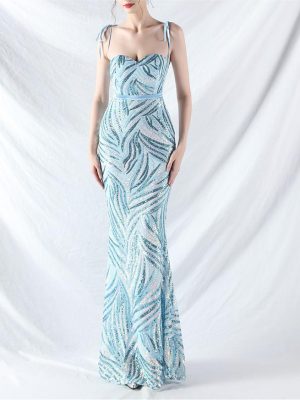 Strapless Sequin Evening Dress with Double Straps