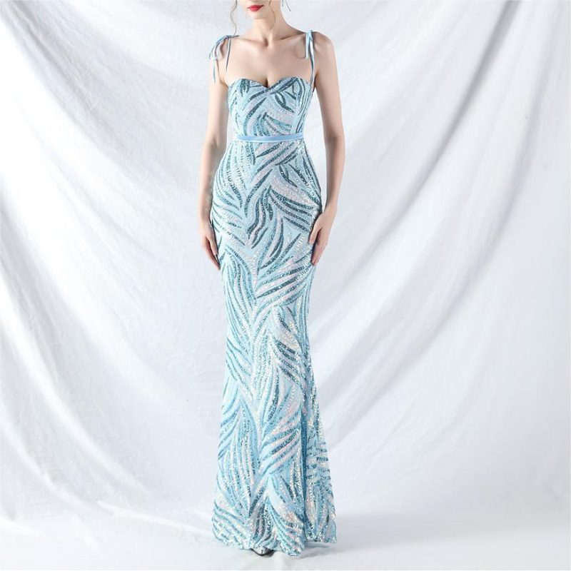 Strapless Sequin Evening Dress with Double Straps