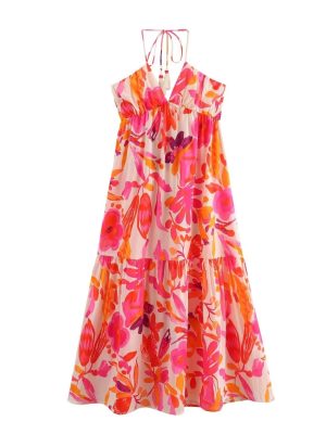 Women’s Summer Sweet Backless Printed Vacation Dress
