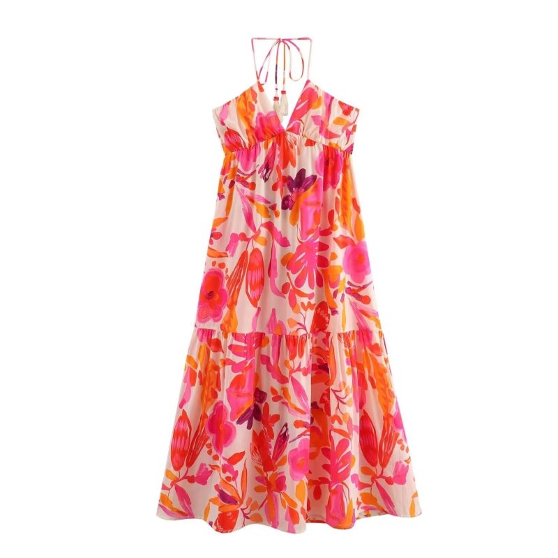 Women’s Summer Sweet Backless Printed Vacation Dress