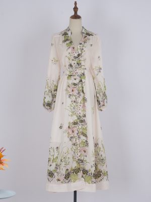 Women’s Printed Single-Breasted Long Sleeve Holiday Dress