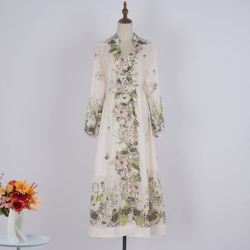 Women’s Printed Single-Breasted Long Sleeve Holiday Dress