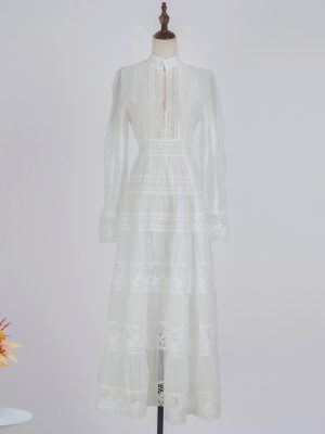 Women’s Embroidered Stand Collar Long Sleeve Maxi Dress