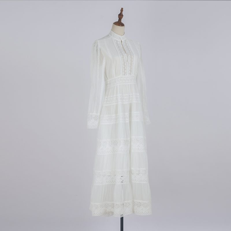Women’s Embroidered Stand Collar Long Sleeve Maxi Dress - Image 2