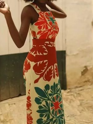 Summer Backless Printed Dress for Women Clothing