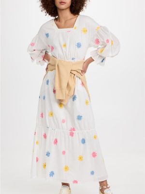 Spring Embroidered Floral Long Sleeve Women Maxi Dress