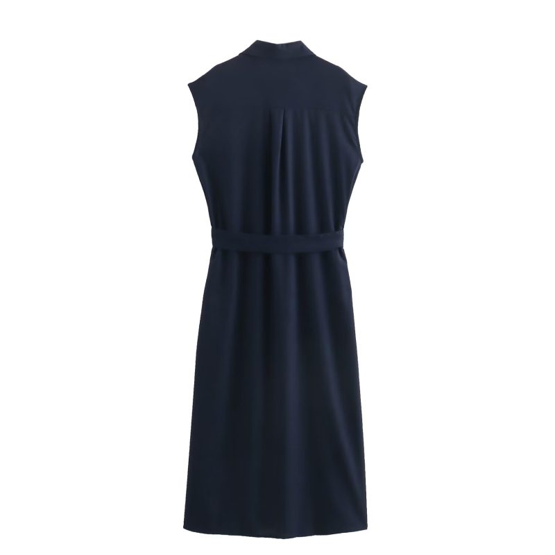 Women’s Linen Blend Midi Shirt Dress with Belt - Image 2