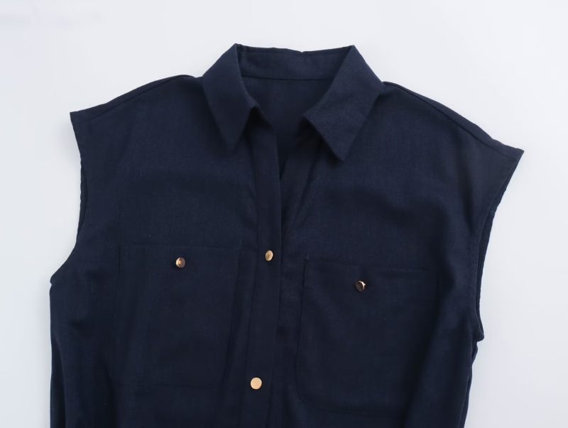 Women’s Linen Blend Midi Shirt Dress with Belt - Image 3