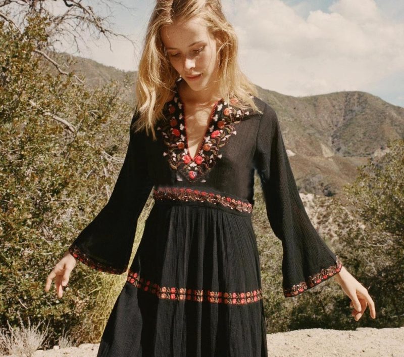 High Waisted Floral Embroidered A-Line Women Dress - Image 4