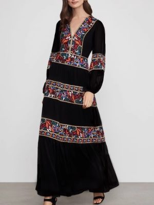 Spring Floral Embroidered Long Sleeve Women Dress