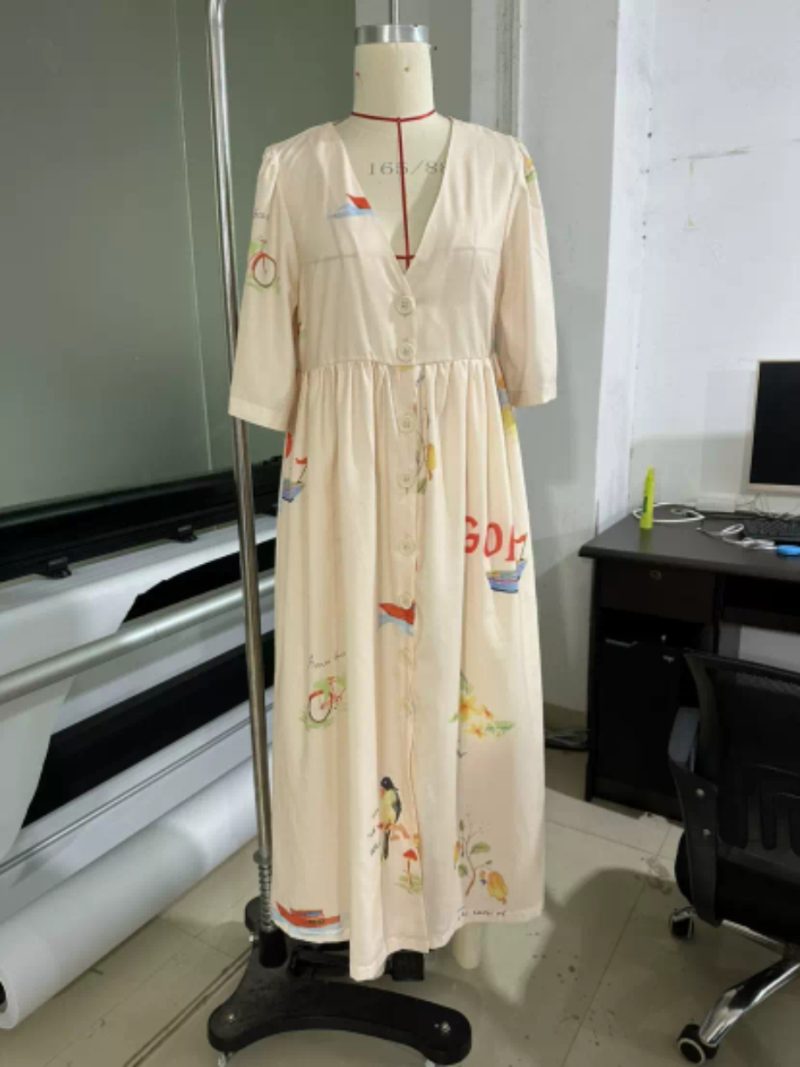 Spring Summer Printed V-Neck Short Sleeve Dress - Image 3