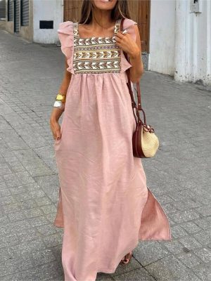 Summer Elegant Pink Off Shoulder Slit Dress
