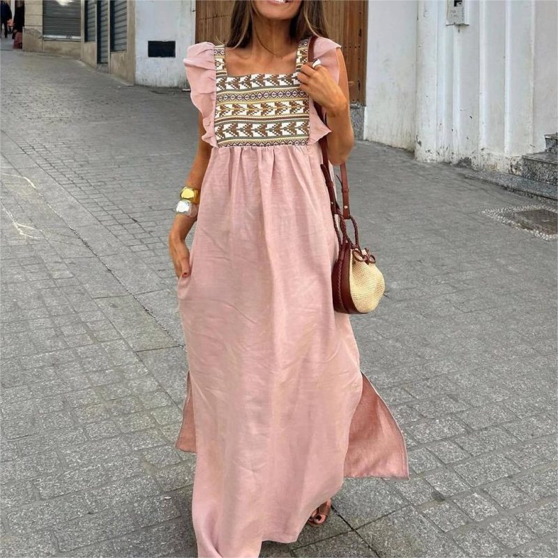 Summer Elegant Pink Off Shoulder Slit Dress