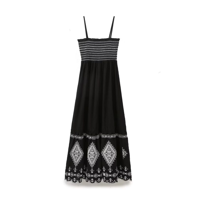 Elegant Summer Dot Mesh Embroidered Midi Dress - Image 2